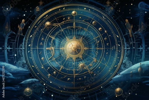 Background showing celestial wheel. Generative AI