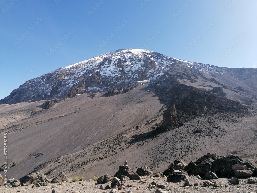 Beautiful mountain views from above the clouds on Mount Kilimanjaro in Tanzania, Africa