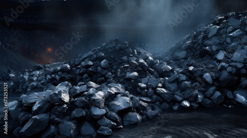 Heap of coal in a mine, Industrial coal mining in an open pit quarry, fossil fuels, environmental pollution