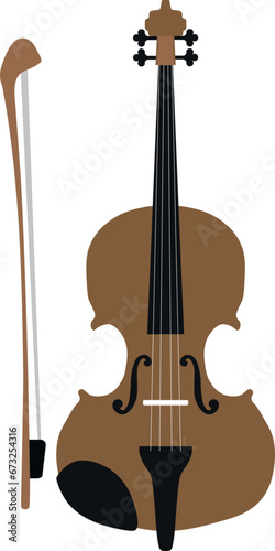 Vector illustration of violin and bow. Fiddle isolated in white background