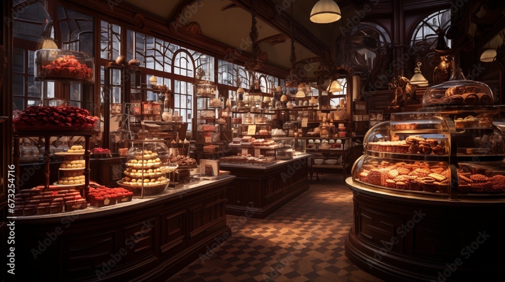 The inner sanctum of a chocolate store, spotlighting the refined aesthetics of artisanal treats.