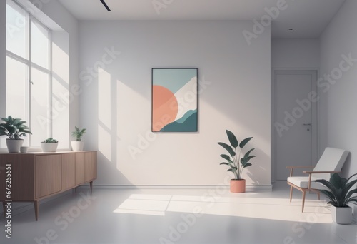 empty room with window and sofa  interior of room empty room with window and sofa  interior of room interior with blank poster on wall in modern living room  big window with white wall  potted plant  