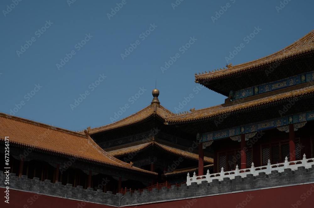 Majestic view of a temple roof in the Forbidden city in Beijing