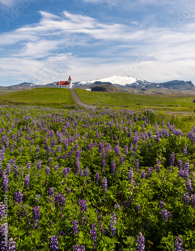 The Historic Ingjaldshóll on the Snaefellsnes Peninsula in West-Iceland.. the oldest concrete church in the world, Hellissandur Village, Iceland photo