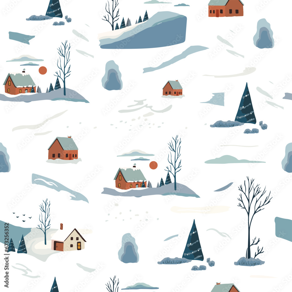 winter seamless pattern with mountain,tree.Editable vector illustration for postcard,fabric,tile winter seamless pattern with mountain,tree.Editable vector illustration for postcard,fabric,tile