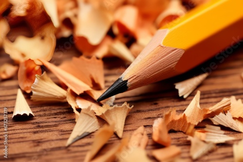 sharpend pencil with shavings close-up shot photo