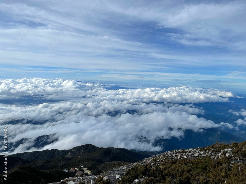Layer of clouds floating near the Mount Kinabalu, Kundasang, Sabah, Malaysia