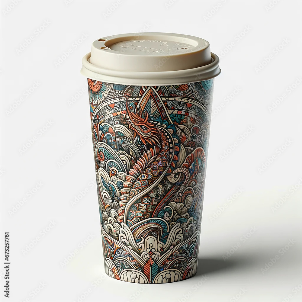 Paper cup with a stylish pattern. Coffee cups for takeaway. Paper cup with a stylish pattern. Coffee cups for takeaway.