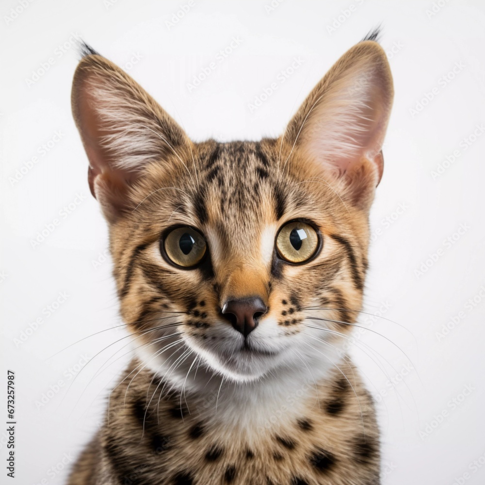 Close up savannah cat isolated on white background