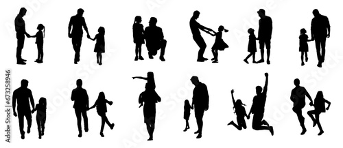 Illustration silhouettes set of a father and daughter vector