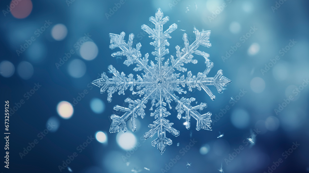 Snowflake on a blue background with bokeh effect. Snowflake on a blue background with bokeh effect.