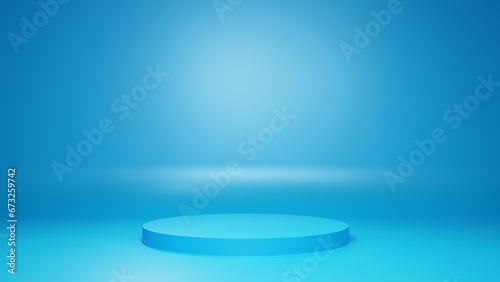 Blank blue stand for showing product 3d render  empty blue background and stand display  blue background with stand
