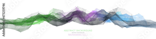 Abstract  background wavy poly grid  in net from dots and lines on white. Technology wireframe concept data plexus in virtual space. Banner for business, science and technology data analytics.