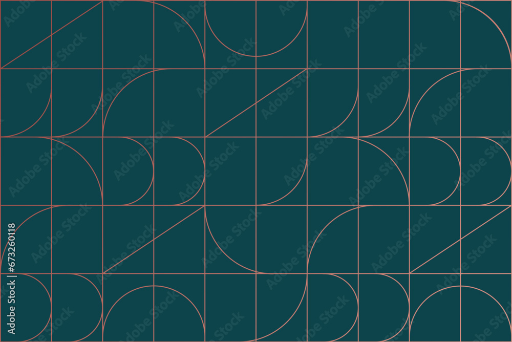 Art deco linear seamless pattern drawing in linear style on green blue background