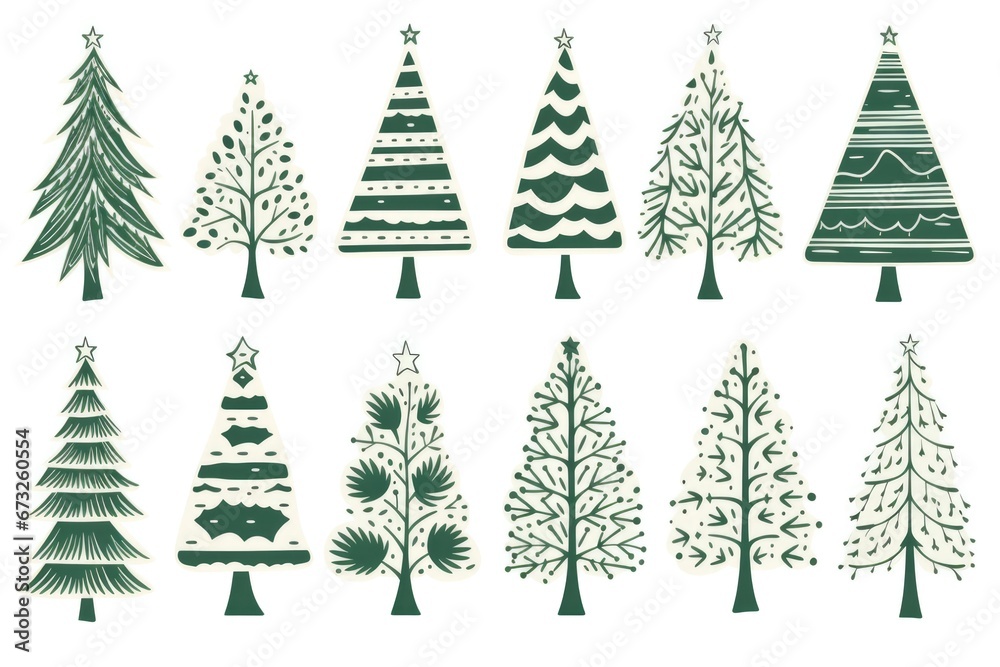 Hand-Drawn Doodle Christmas Trees Set. Celebrate the Holiday Season with Joyful Illustrations of Christmas Trees in Nature-inspired Doodles
