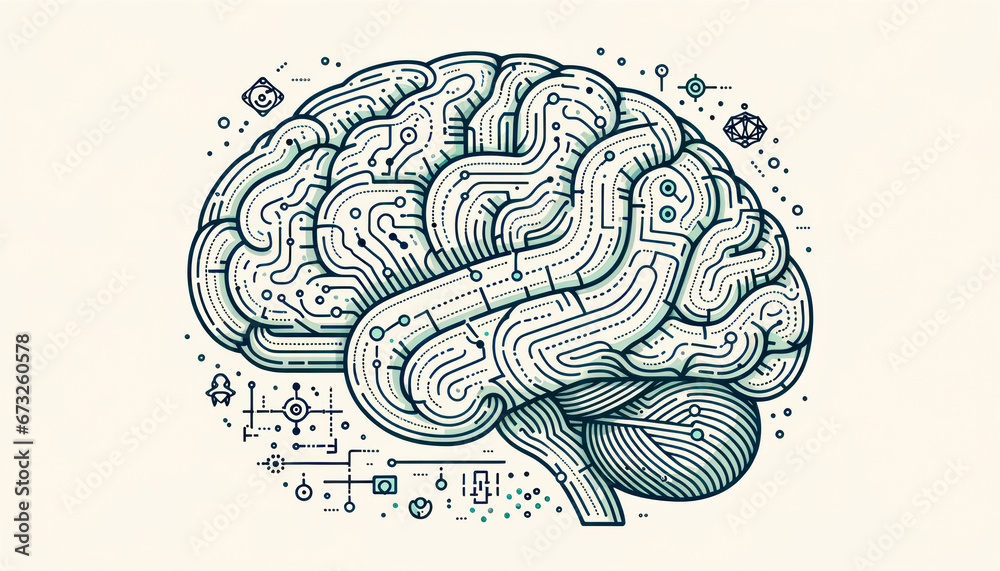 Human brain with microcircuit. Artificial intelligence concept ...