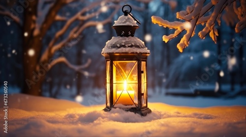 Lantern Christmas: A Winter's Twilight with Snowy Candlelight in a Wintery Garden