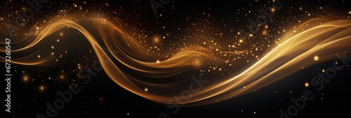 Glowing Christmas Award. Abstract Gold Sparkles and Swirls on Black Background