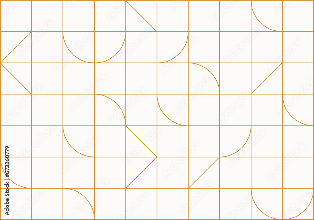 Linear seamless art deco pattern drawing in linear style on beige background