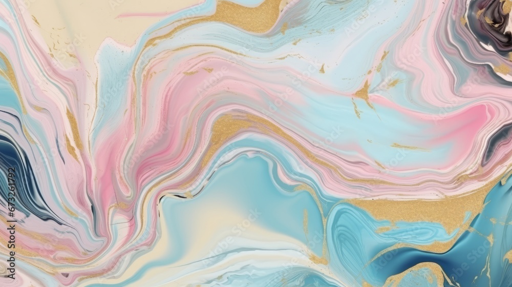 Obraz premium Abstract watercolour paint background illustration - Soft pastel pink blue colour and golden lines, with liquid fluid marbled paper texture banner texture. Decor concept. Wallpaper concept. Art concep