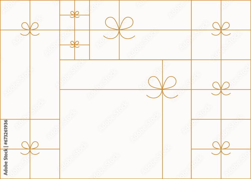 Art deco present box linear composition drawing on beige background