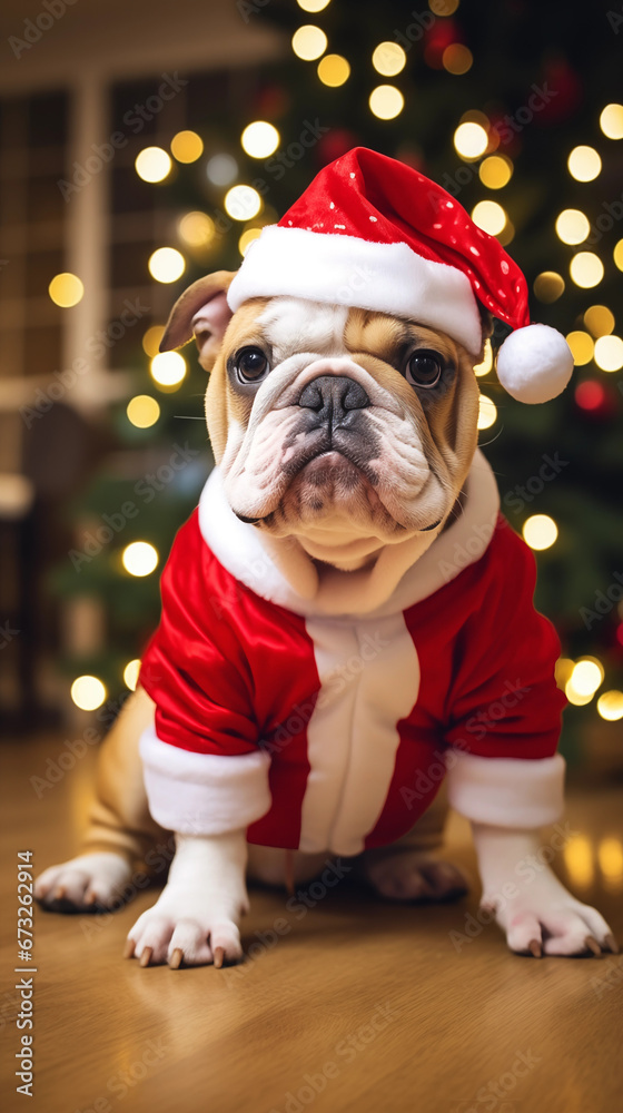 French Bulldog dressed as Santa Claus - dog with Santa hat French Bulldog dressed as Santa Claus - dog with Santa hat