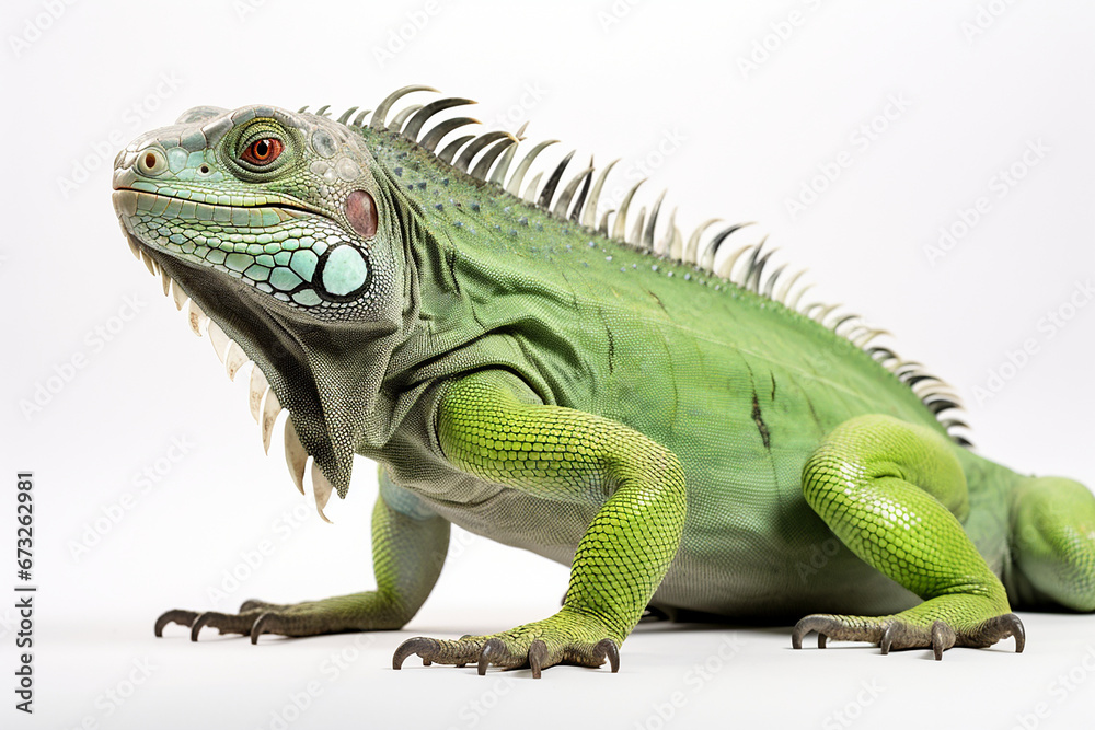 Obraz premium Iguana, Iguana On A Branch, Iguana In White Background, Green Iguana On White Background