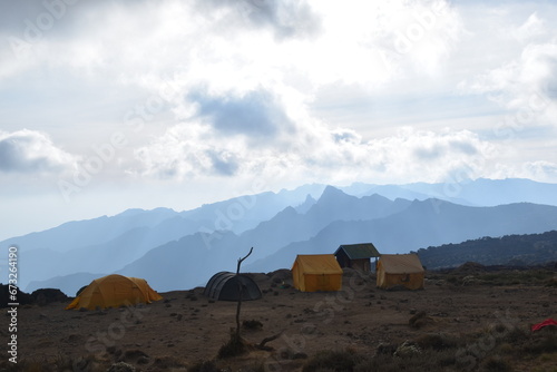 Camping above the clouds on the Machame Trek of Mount Kilimanjaro in Tanzania, Africa