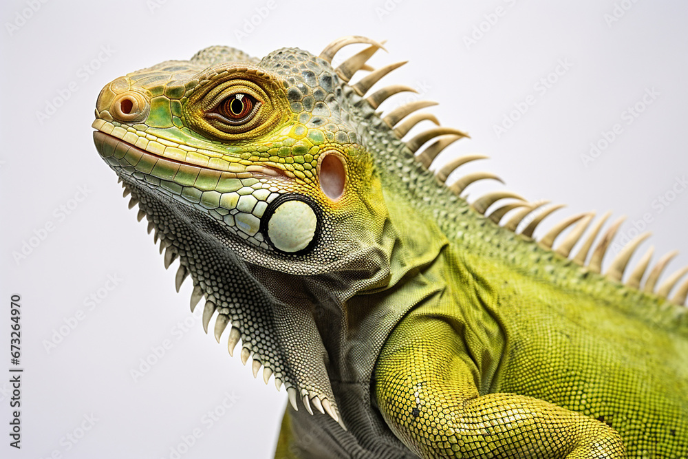 Fototapeta premium Iguana, Iguana Face, Iguana On A Branch, Iguana In White Background