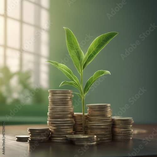 green plant and coin green plant and coins money coins and plant growing from the coins on the floor