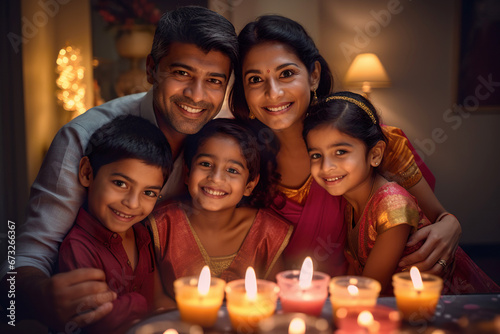 Young loving parents and their children on the occasion of Diwali festival
