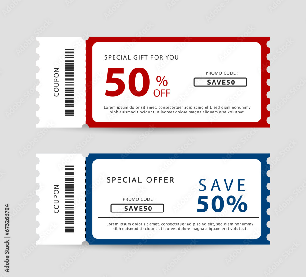 Obraz premium Gift voucher card template design. Sales promotion discount coupon. Vector illustration