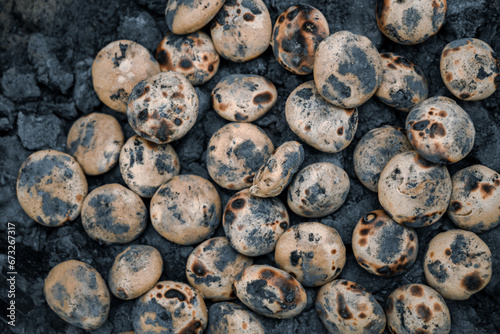 Litti Chokha baked on fire coal indian traditional food photo