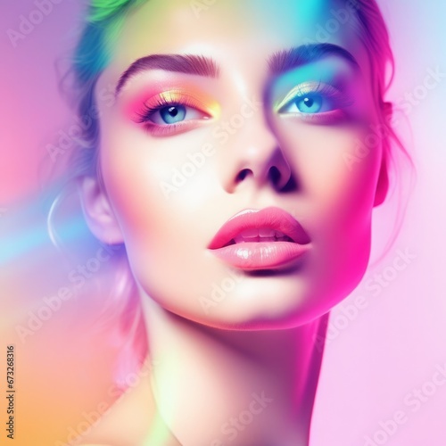 portrait of a young beautiful woman with bright make - up portrait of a young beautiful woman with bright makeup beautiful woman with colorful makeup. fashion model with colorful makeup