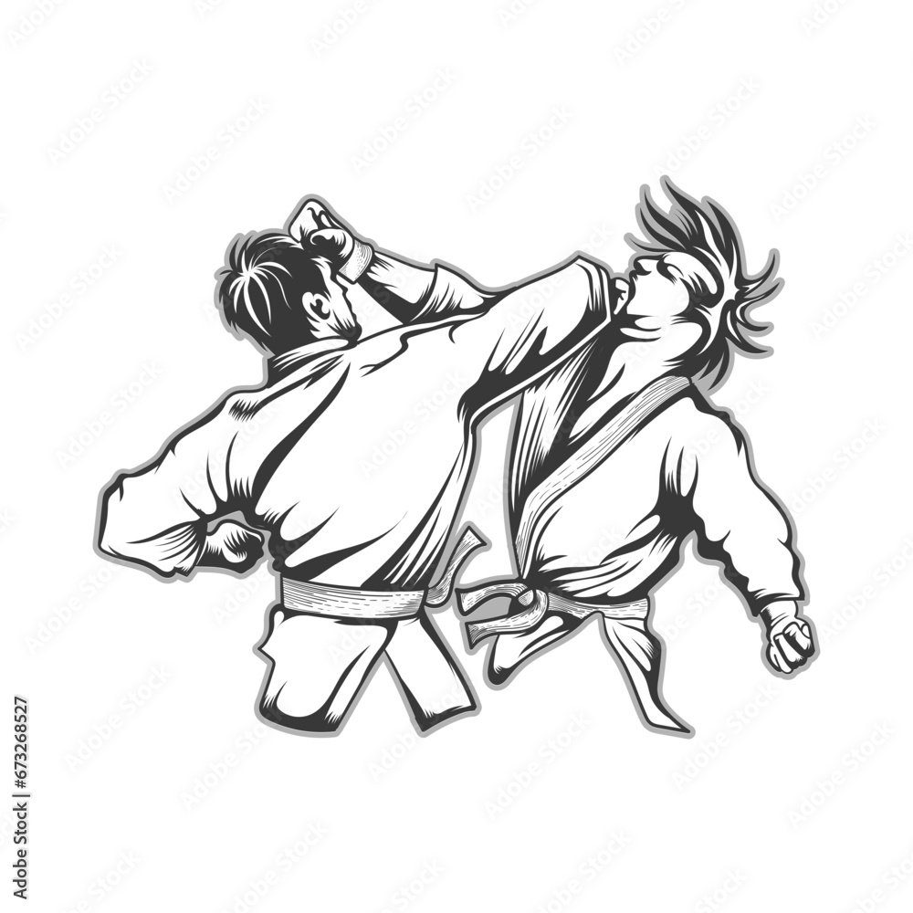 karate fighter hit on head of others player vector design. karate fighter hit on head of others player vector design.