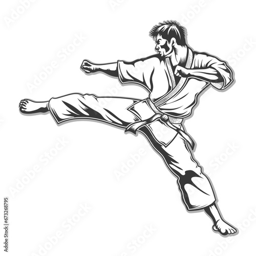 karate fighter vector design black and white