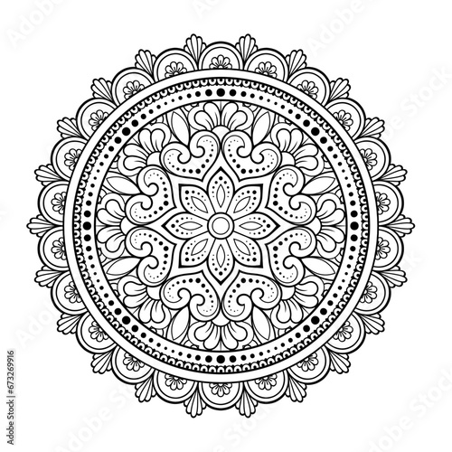 Circular pattern in form of mandala with flower for Henna, Mehndi, tattoo, decoration. Decorative ornament in ethnic oriental style. Outline doodle hand draw vector illustration.