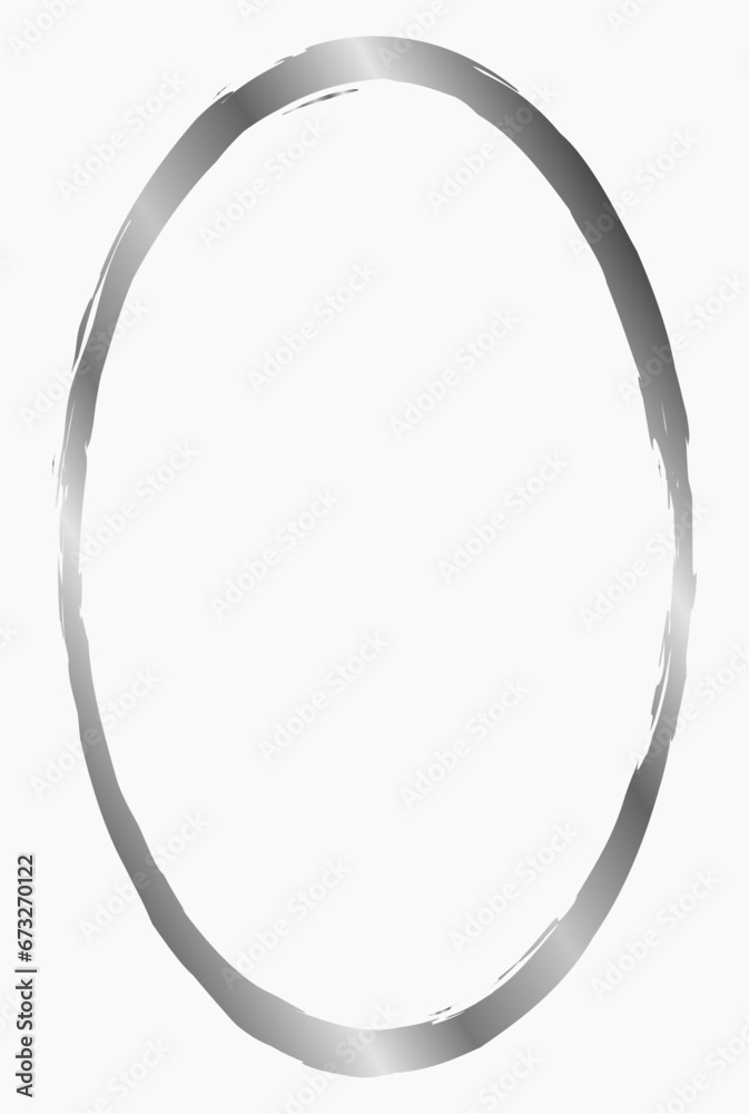 Silver oval metal frame isolated on white. Vector frame for photo. Frame for text, certificate, pictures, diploma