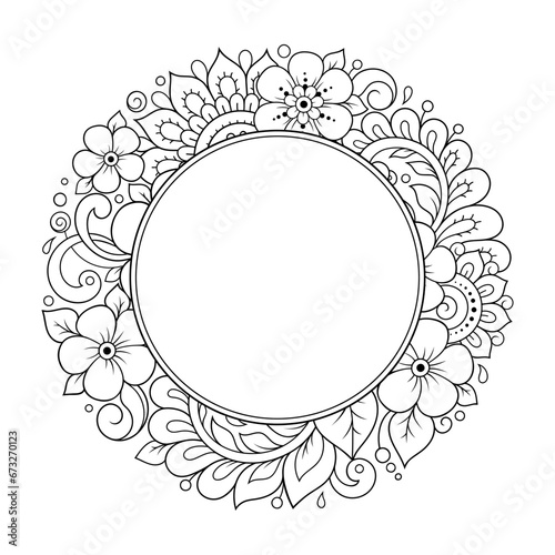 Frame in eastern tradition. Stylized with henna tattoos decorative pattern for decorating covers for book, notebook, casket, magazine, postcard and folder. Flower border in mehndi style.