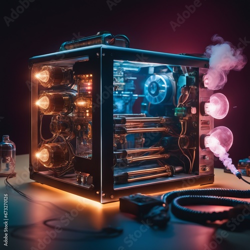 computer game board with glowing smoke. high quality illustration computer game board with glowing smoke. high quality illustrations 3d render of a modern electronic cigarette with a neon lights
