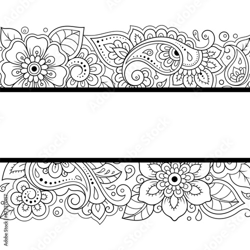 Frame in eastern tradition. Stylized with henna tattoos decorative pattern for decorating covers for book, notebook, casket, magazine, postcard and folder. Flower border in mehndi style.