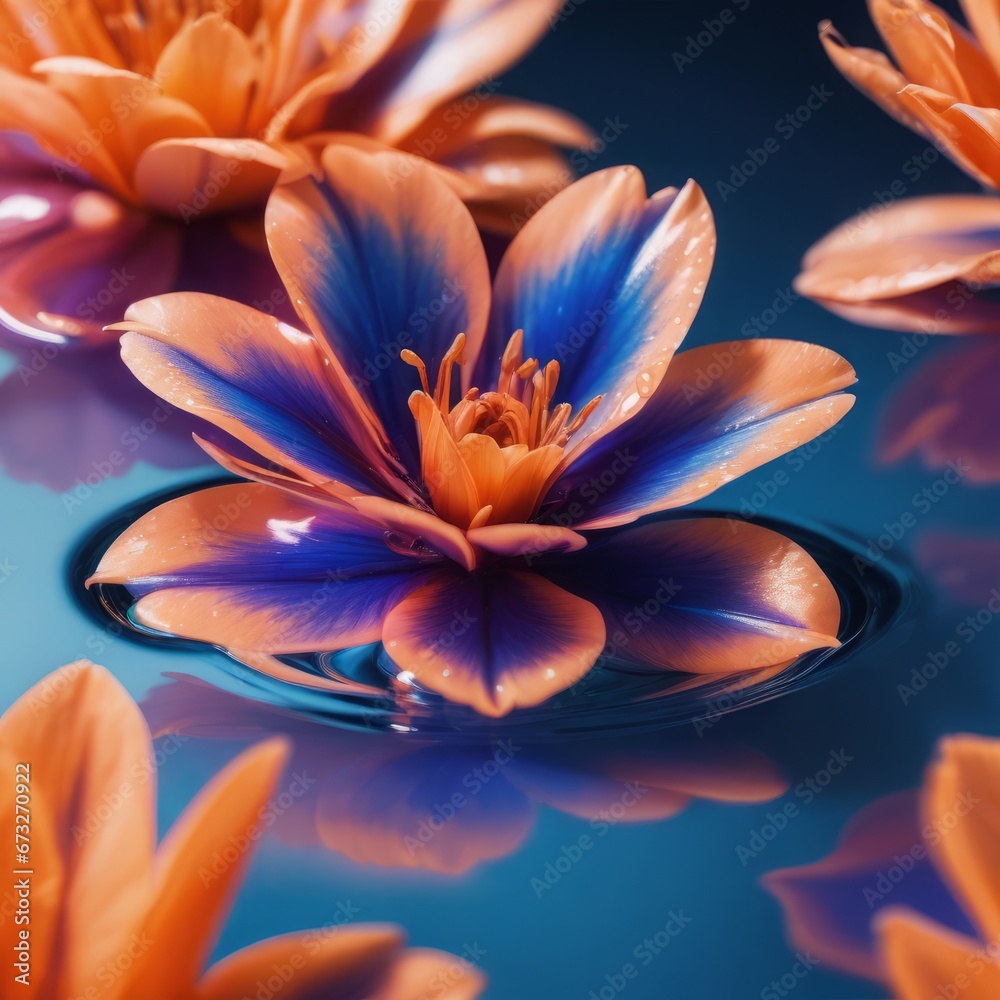 close up of blue orange flower with water drop close up of blue orange flower with water drop water lily flower in pond