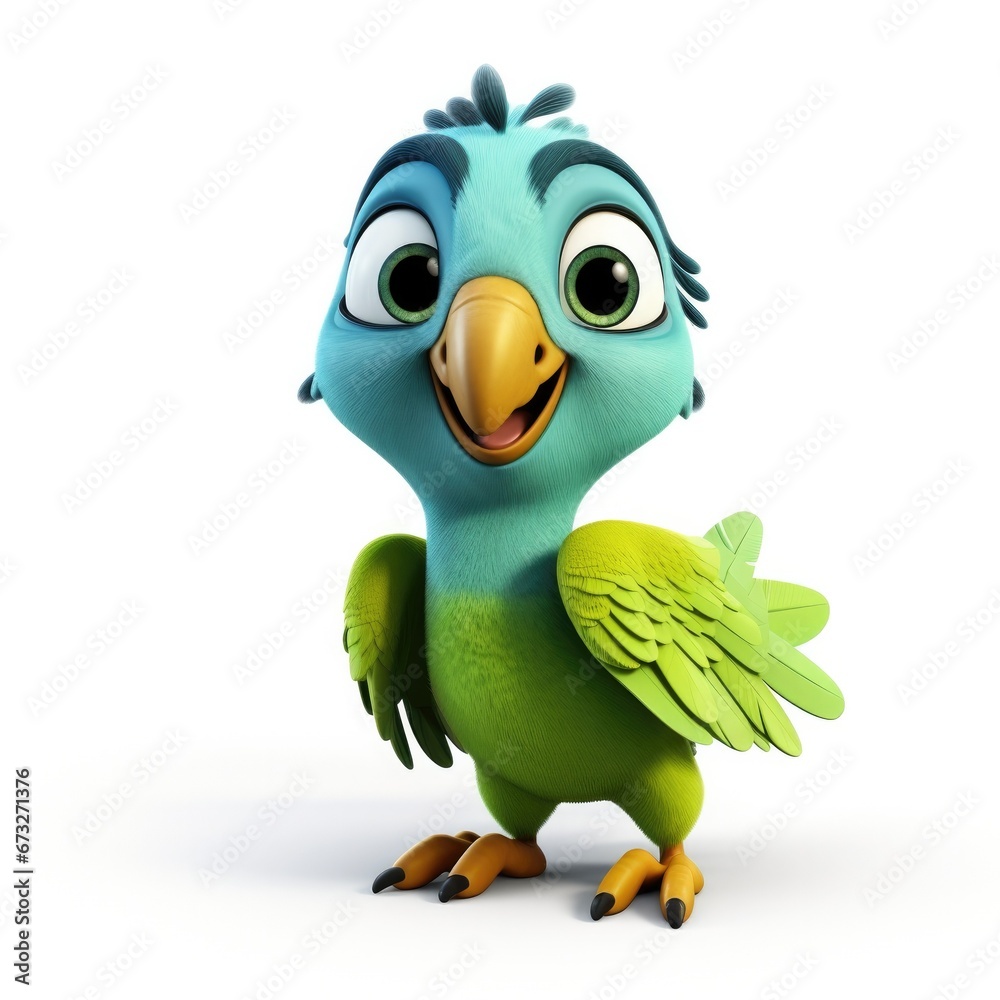 Fototapeta premium Cute Cartoon Parrot Bird Isolated On a White Background 