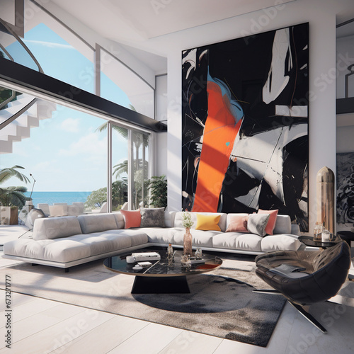 home designer hyper realistic luxury Rich clean abstract contemporary modern interior decor inspired by North Sumatra in the style of virgil abloh. photo