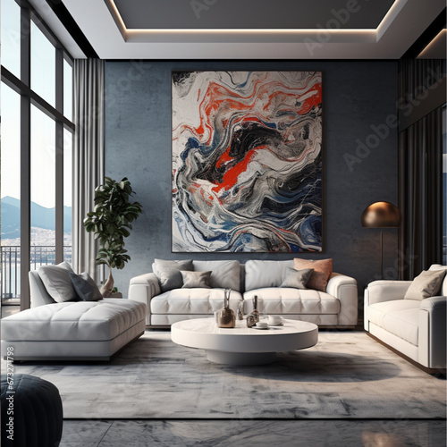 designer hyper realistic luxury Rich clean abstract contemporary modern interior decor inspired by North Sumatra in the style of virgil abloh. photo