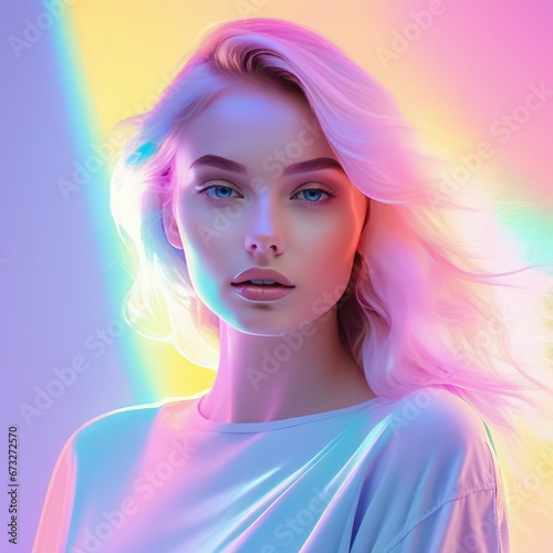 beautiful young woman with blond hair in fashion colorful clothes beautiful young woman with blond hair in fashion colorful clothes portrait of beautiful young woman with pink hair in neon lights