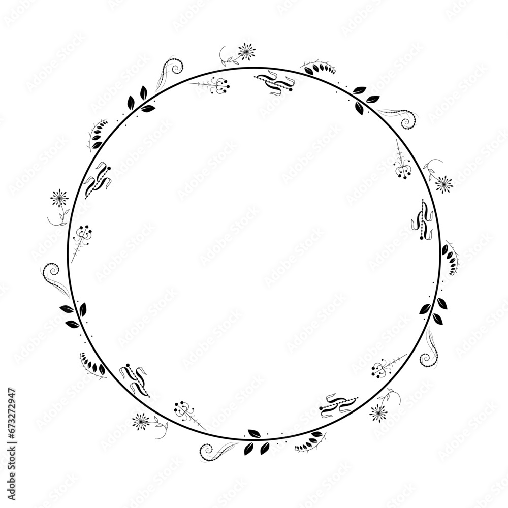 Abstract Black Simple Line Round Circle With Leaf Leaves Frame Flowers Doodle Outline Element Vector Design Style Sketch Isolated Illustration For Wedding And Banner Abstract Black Simple Line Round Circle With Leaf Leaves Frame Flowers Doodle Outline Element Vector Design Style Sketch Isolated Illustration For Wedding And Banner