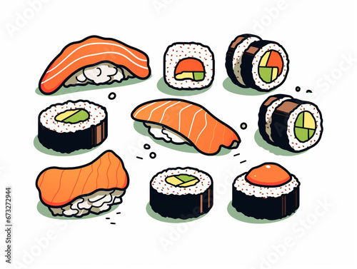 Illustration of a traditional Japanese seafood sushi dish.