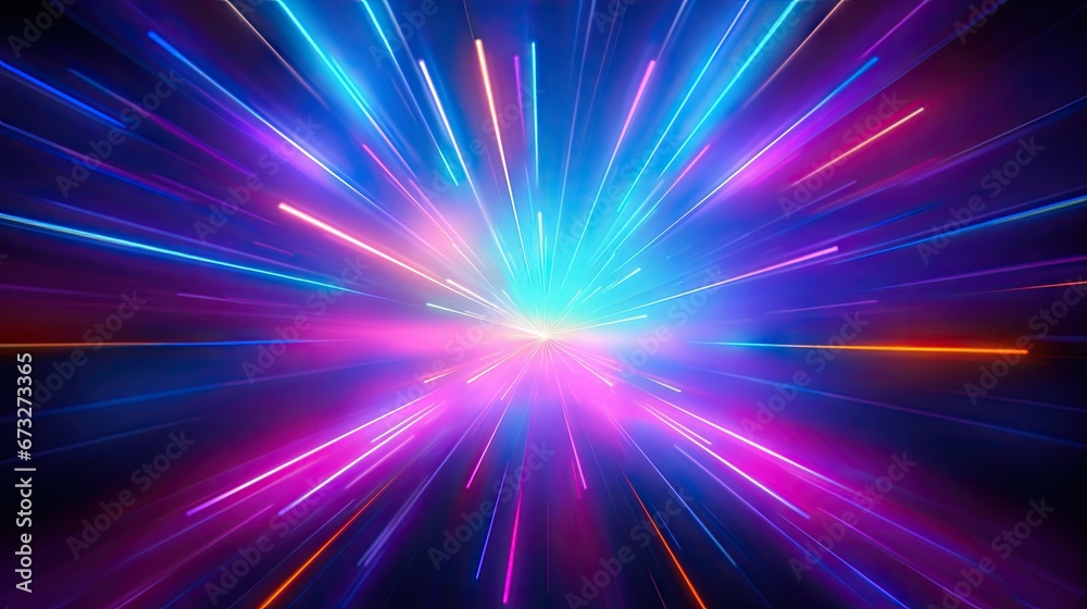 Bright neon rays. Space star burst. Abstract multicolor spectrum background. Neon laser background. Bright energy lines backdrop. Generated by artificial intelligence