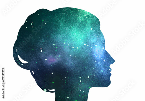 Vector illustration of woman head silhouette with space watercolor